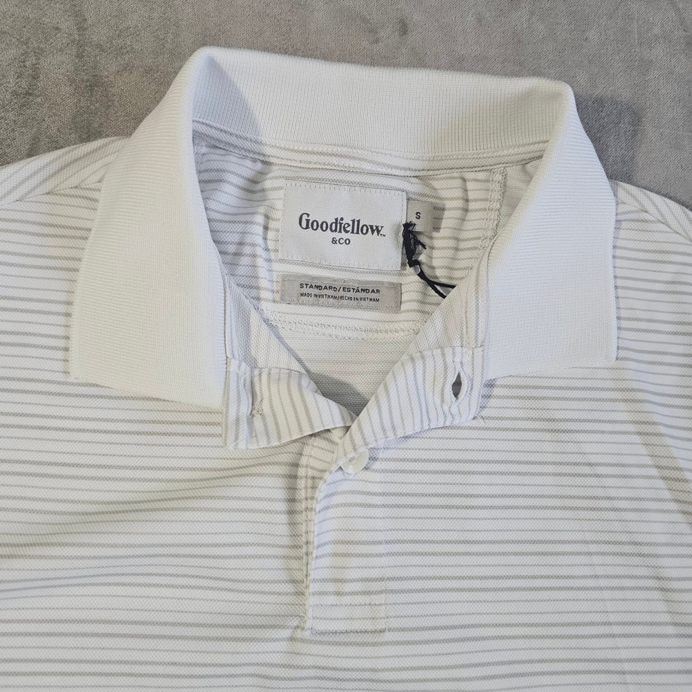 Goodfellow & Co Mens White Striped Short Sleeve Polo Shirt Standard Fit Small S
